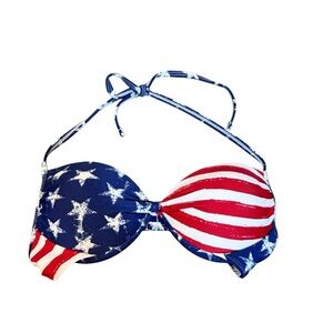 Xhilaration Blue and Red flag Stars and Stripes Bikini Top Size Medium EUC